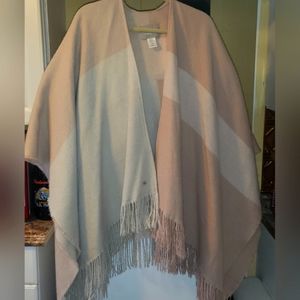 Soia & Kyo Yadira Woven Knit Fringe Shawl Poncho Scarfigan Pink Women's OS
